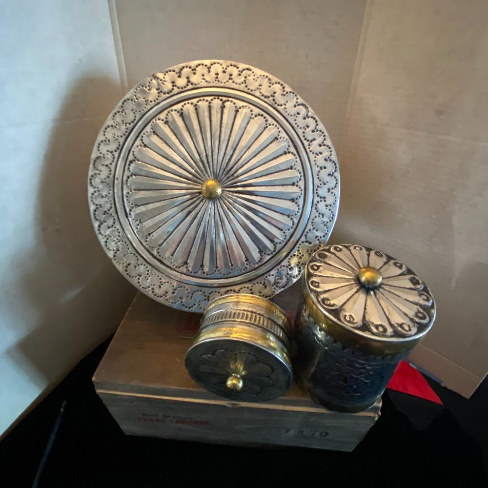 Mexican tin containers. Three very beautiful handmade tins.